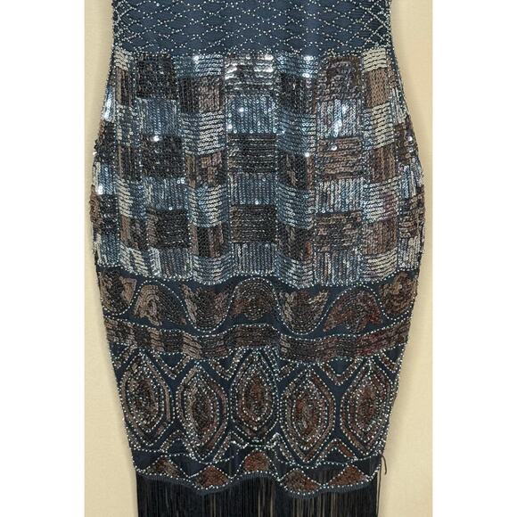 Unique Vintage Black God and Bronze Beaded and Sequin Flapper Dress M NWOT - Picture 10 of 11